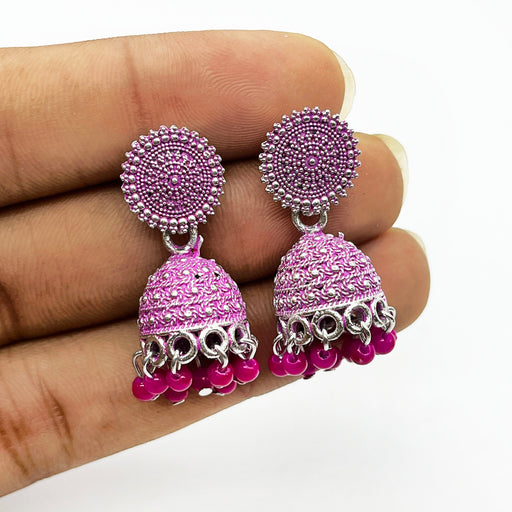 Traditional Gold Plated Floral Pink Oxidized Jhumkas Drop Earrings with Pearl for Women and Girls