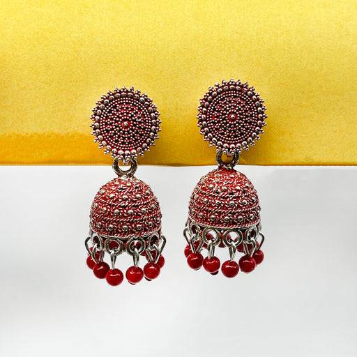 Ethnic Traditional Red Color Oxidised Jhumki Earrings for women and girls