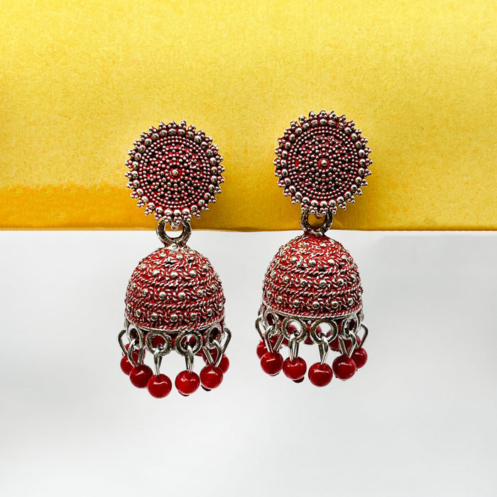 Ethnic Traditional Red Color Oxidised Jhumki Earrings for women and girls