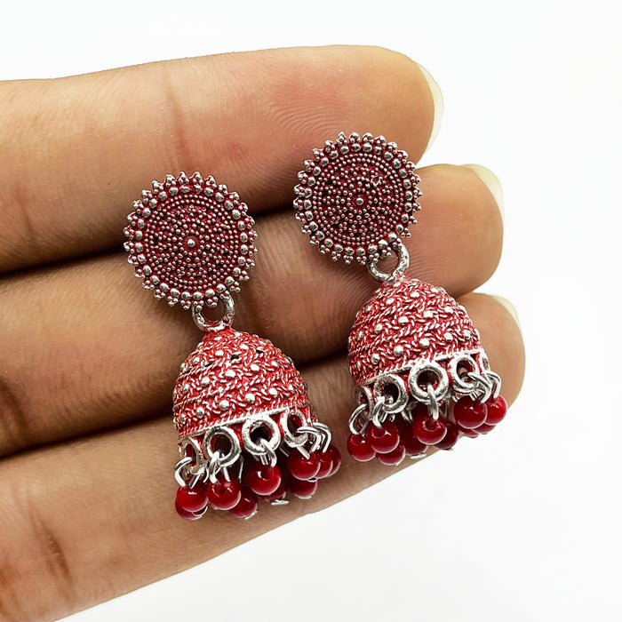 Ethnic Traditional Red Color Oxidised Jhumki Earrings for women and girls