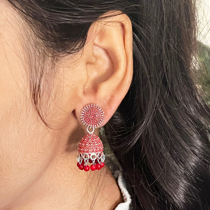Ethnic Traditional Red Color Oxidised Jhumki Earrings for women and girls