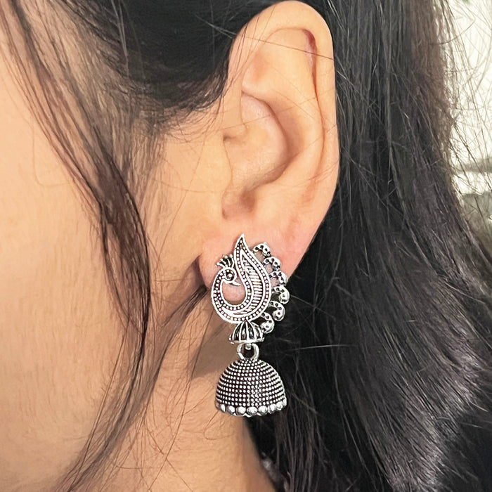 Traditional Oxidized Silver Peacock Statement Piece