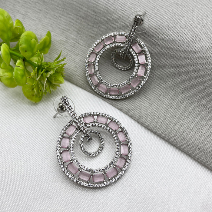 Buy Beautiful Rose Quartz & CZ Stones studded Silver Plated Earrings