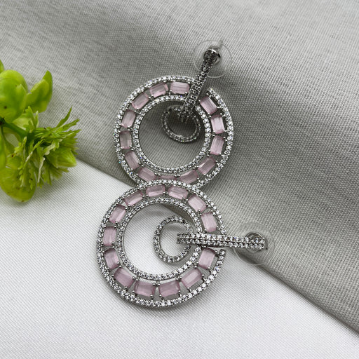 Buy Beautiful Rose Quartz & CZ Stones studded Silver Plated Earrings
