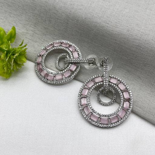 Buy Beautiful Rose Quartz & CZ Stones studded Silver Plated Earrings