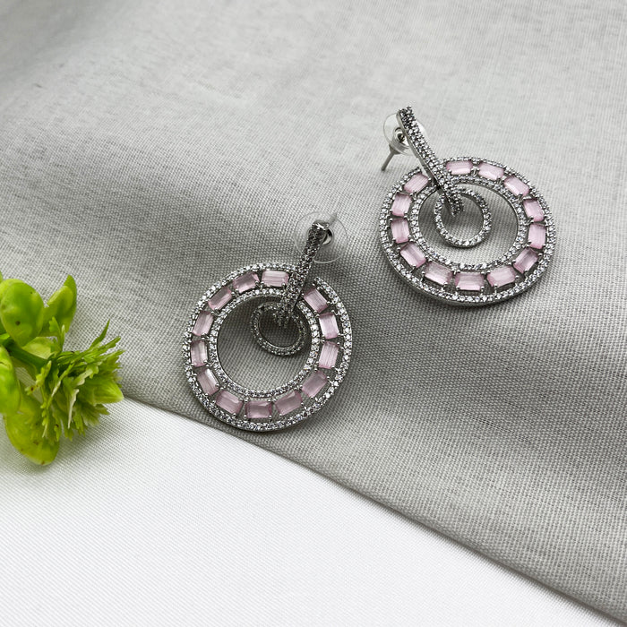 Buy Beautiful Rose Quartz & CZ Stones studded Silver Plated Earrings