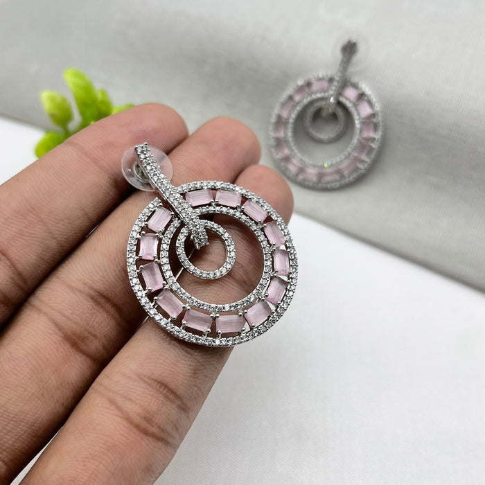 Buy Beautiful Rose Quartz & CZ Stones studded Silver Plated Earrings
