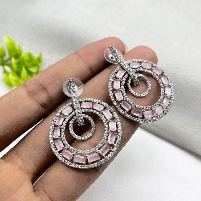 Buy Beautiful Rose Quartz & CZ Stones studded Silver Plated Earrings