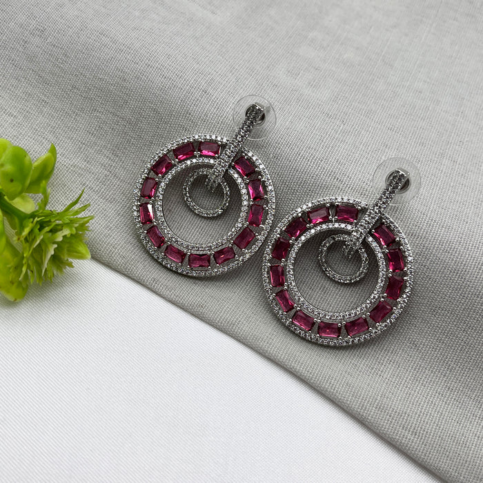 Beautiful Silver Plated Women Earring set with Ruby & CZ Stones