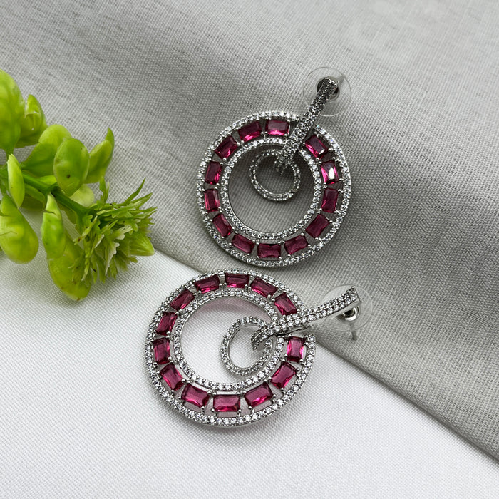 Beautiful Silver Plated Women Earring set with Ruby & CZ Stones
