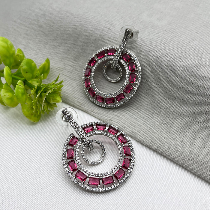 Beautiful Silver Plated Women Earring set with Ruby & CZ Stones