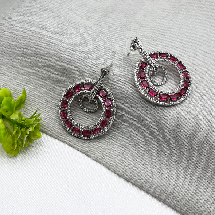 Beautiful Silver Plated Women Earring set with Ruby & CZ Stones
