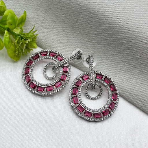 Beautiful Silver Plated Women Earring set with Ruby & CZ Stones