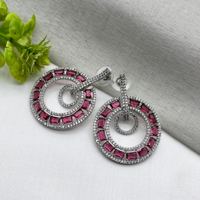 Beautiful Silver Plated Women Earring set with Ruby & CZ Stones