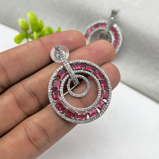 Beautiful Silver Plated Women Earring set with Ruby & CZ Stones