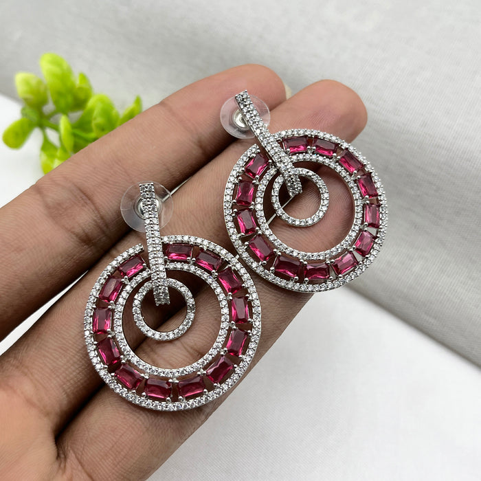 Beautiful Silver Plated Women Earring set with Ruby & CZ Stones