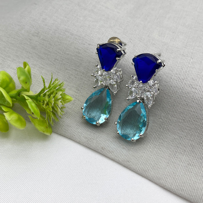 Sapphire & Blue Topaz Studded Silver-Plated Drop Earrings