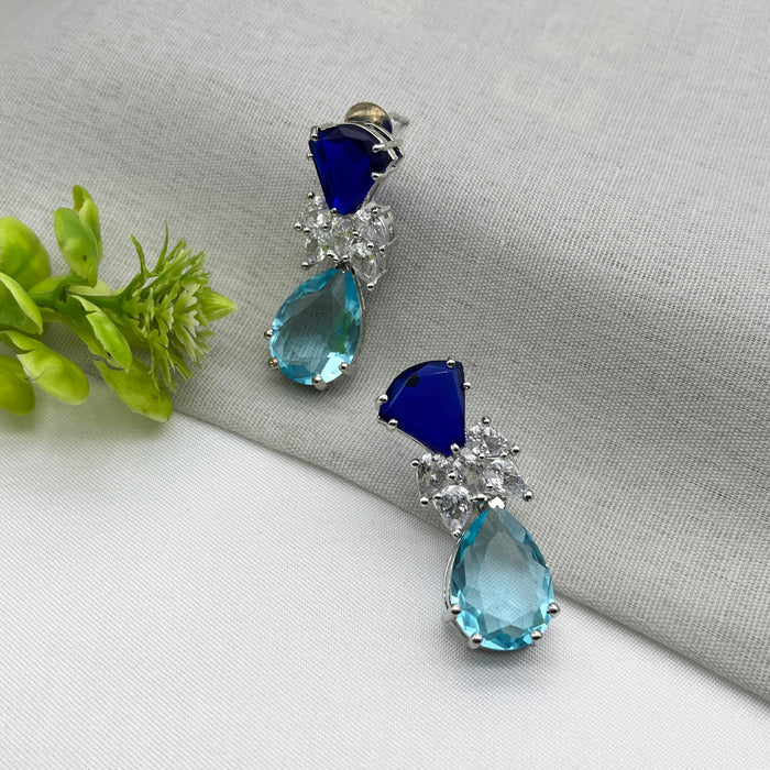Sapphire & Blue Topaz Studded Silver-Plated Drop Earrings
