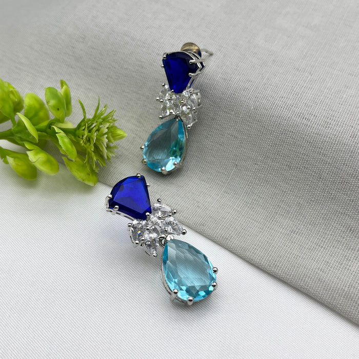 Sapphire & Blue Topaz Studded Silver-Plated Drop Earrings