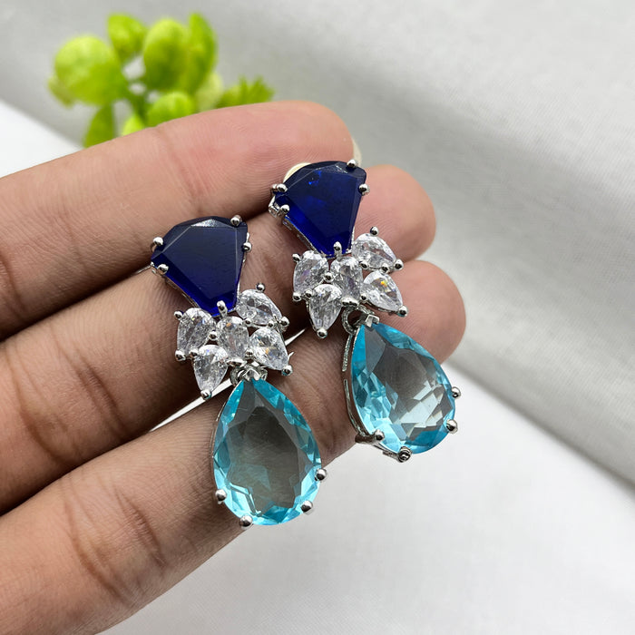 Sapphire & Blue Topaz Studded Silver-Plated Drop Earrings