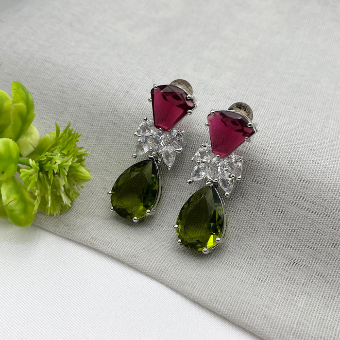 Silver Plated Earrings studded with Ruby, Garnet & CZ Stones