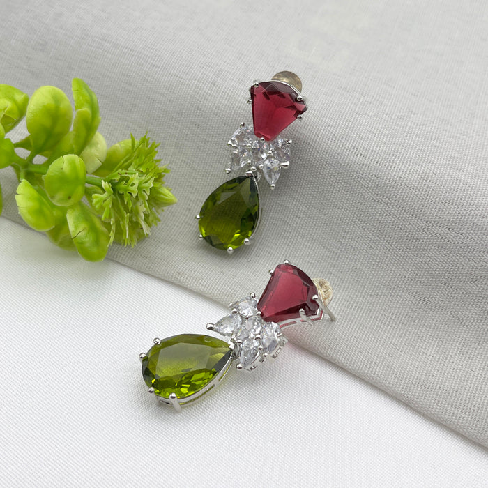 Silver Plated Earrings studded with Ruby, Garnet & CZ Stones