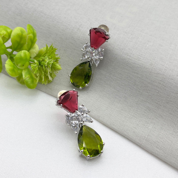 Silver Plated Earrings studded with Ruby, Garnet & CZ Stones