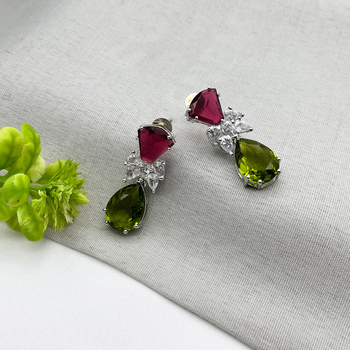 Silver Plated Earrings studded with Ruby, Garnet & CZ Stones