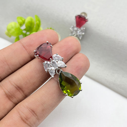 Silver Plated Earrings studded with Ruby, Garnet & CZ Stones