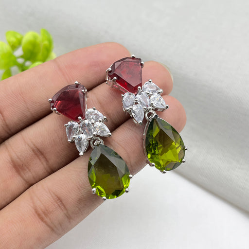 Silver Plated Earrings studded with Ruby, Garnet & CZ Stones