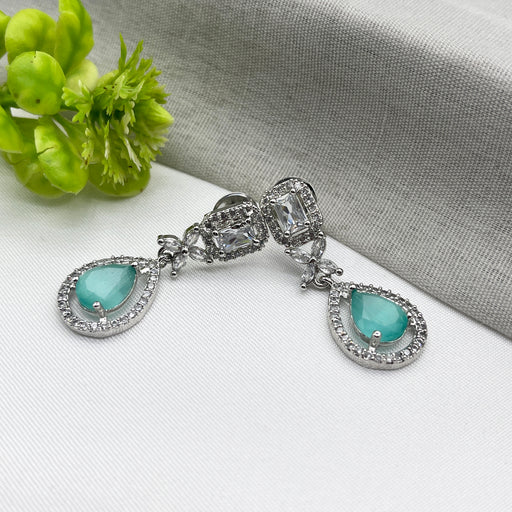 Elegant Aqua Chalcedony and CZ Silver-Plated Drop Dangle Earrings