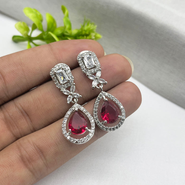 Beautiful Garnet & CZ studded Silver-Plated Drop Earrings by Diwam Jewels