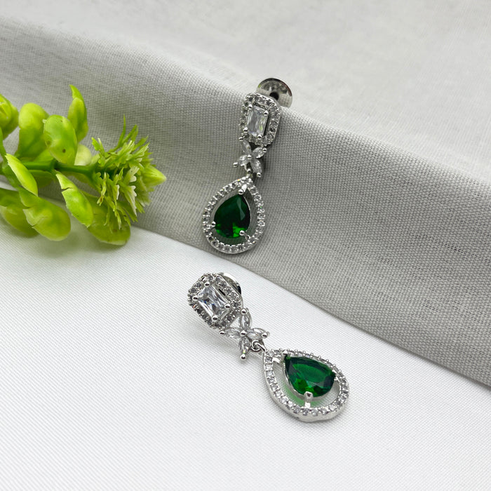 Beautiful Emerald and CZ Silver-Plated Drop Earrings