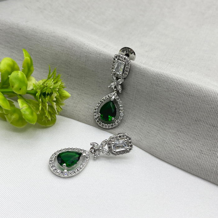 Beautiful Emerald and CZ Silver-Plated Drop Earrings
