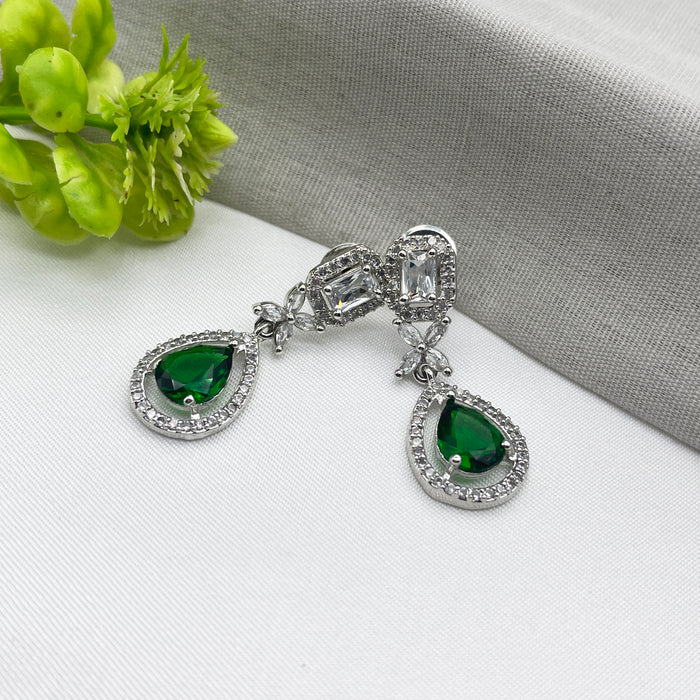 Beautiful Emerald and CZ Silver-Plated Drop Earrings
