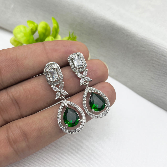 Beautiful Emerald and CZ Silver-Plated Drop Earrings