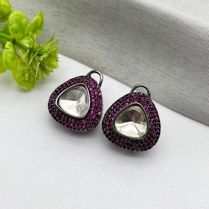 Stunning Black Silver-Plated Earrings with Pink Tourmaline and CZ Stones