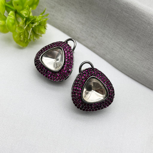 Stunning Black Silver-Plated Earrings with Pink Tourmaline and CZ Stones