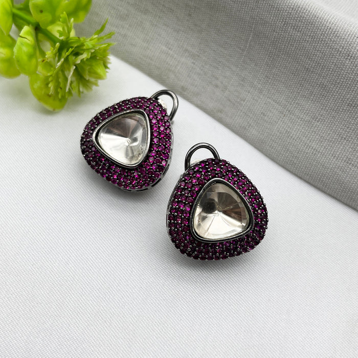 Stunning Black Silver-Plated Earrings with Pink Tourmaline and CZ Stones