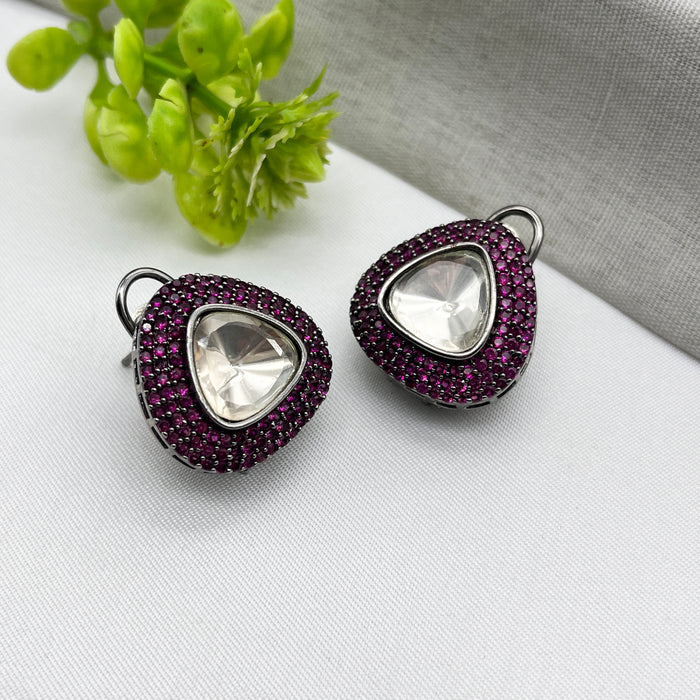 Stunning Black Silver-Plated Earrings with Pink Tourmaline and CZ Stones