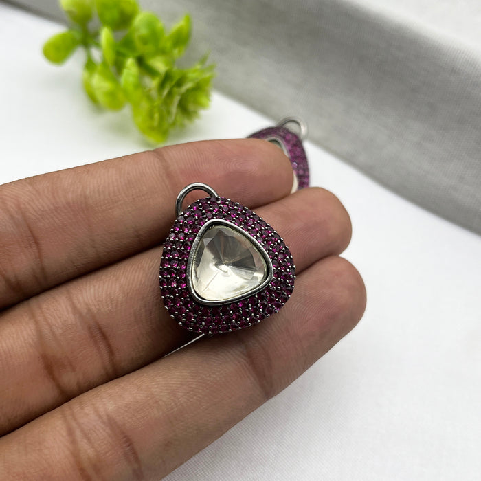 Stunning Black Silver-Plated Earrings with Pink Tourmaline and CZ Stones