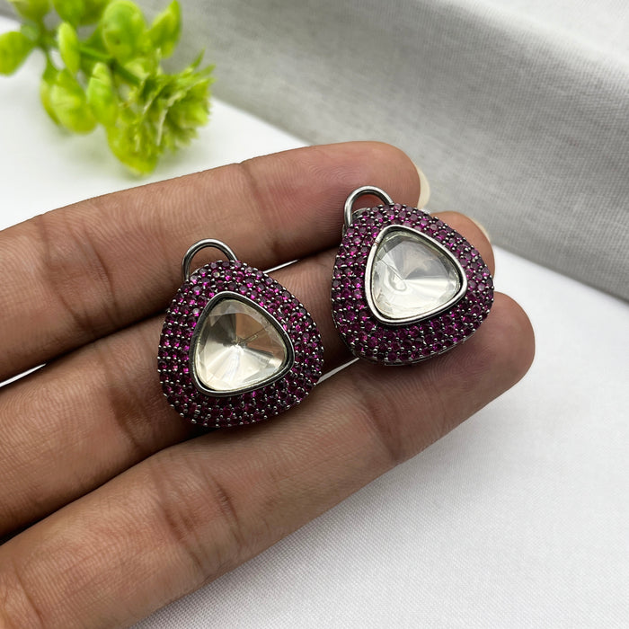 Stunning Black Silver-Plated Earrings with Pink Tourmaline and CZ Stones