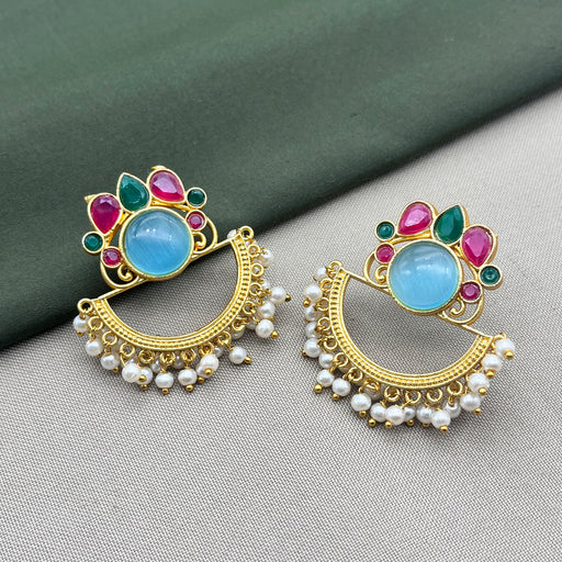 Beautiful Gold-Plated Meenakari Earrings with Multicolored Stones and Pearls