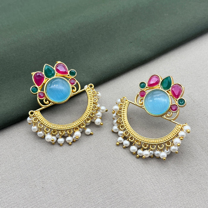Beautiful Gold-Plated Meenakari Earrings with Multicolored Stones and Pearls