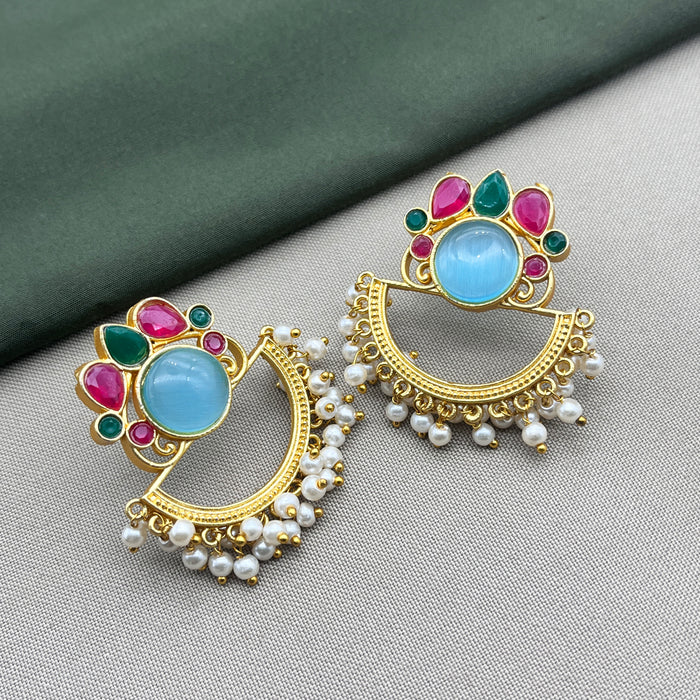 Beautiful Gold-Plated Meenakari Earrings with Multicolored Stones and Pearls