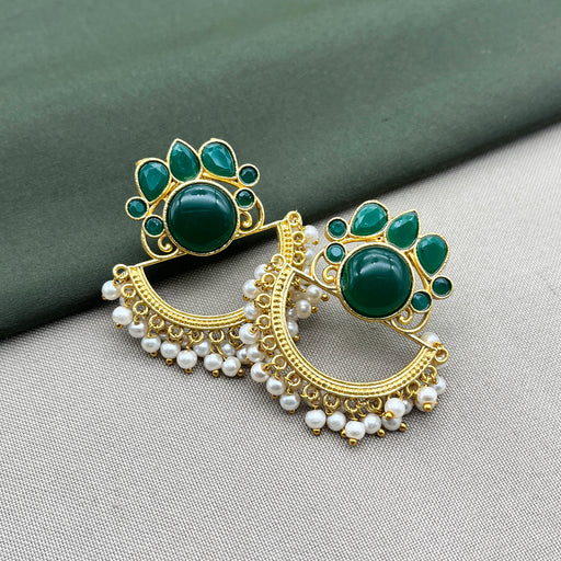 Gold-Plated Earring Set studded with Emerald and Pearl Stones