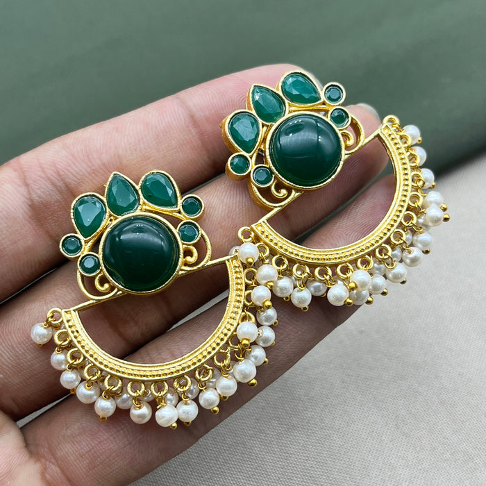 Gold-Plated Earring Set studded with Emerald and Pearl Stones