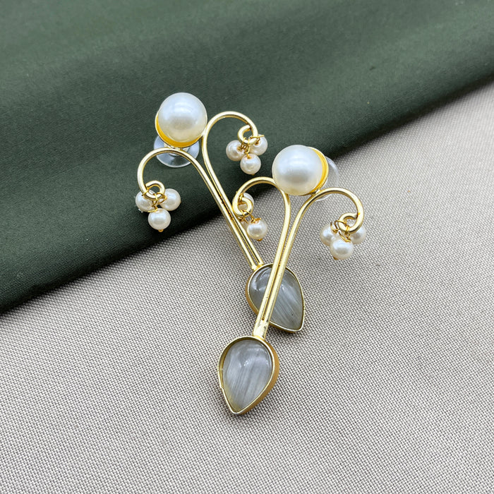 Gold-Plated Moonstone and Pearl Drop Earrings by Diwam Jewels
