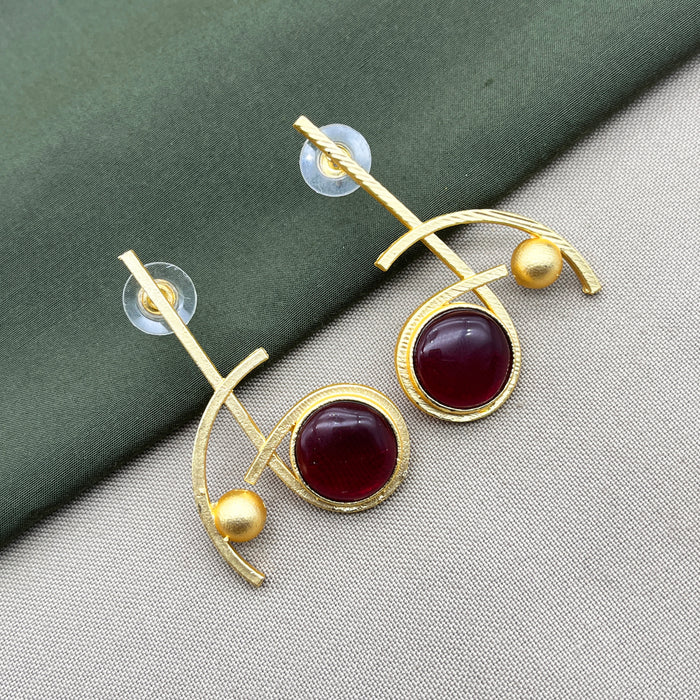 Artistic Gold Plated Brass Drops & Danglers Earring featuring Red Garnet Stone