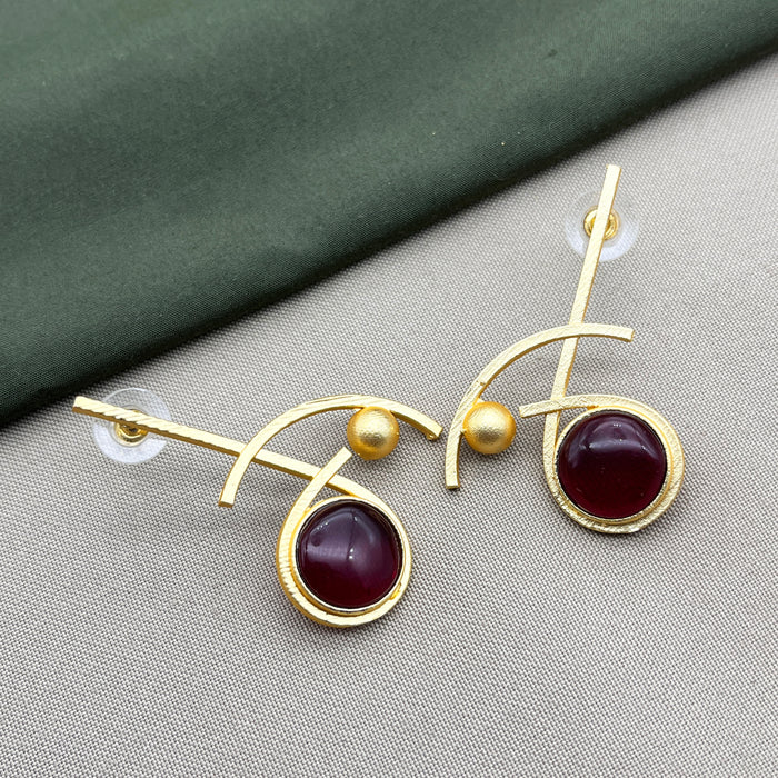 Artistic Gold Plated Brass Drops & Danglers Earring featuring Red Garnet Stone